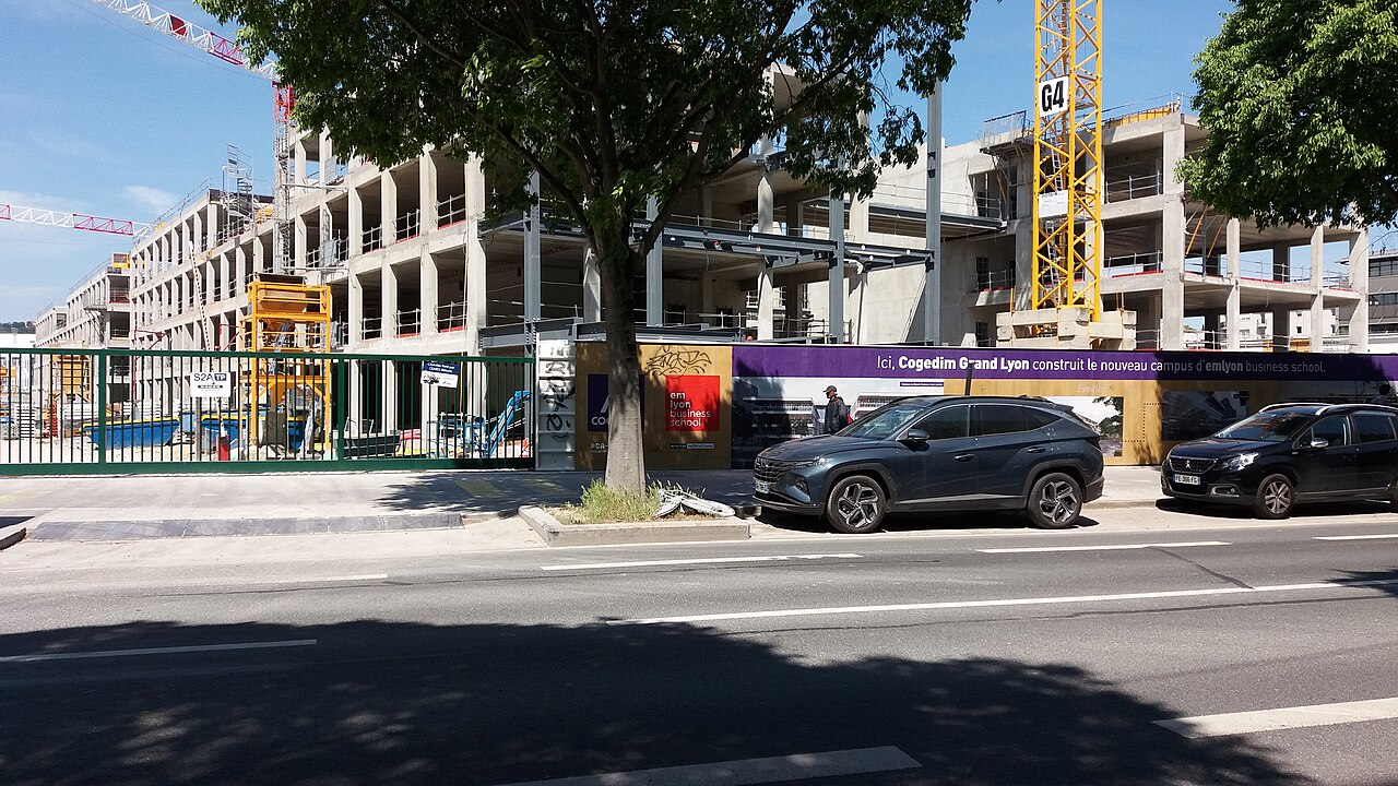 EM Lyon Business School campus building in Lyon, France