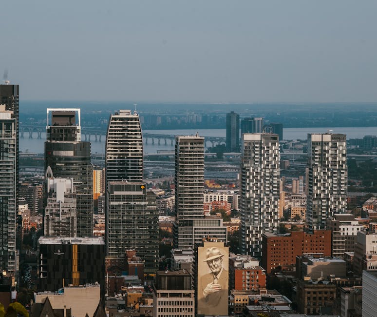 Aerial view of Montreal's skyline featur