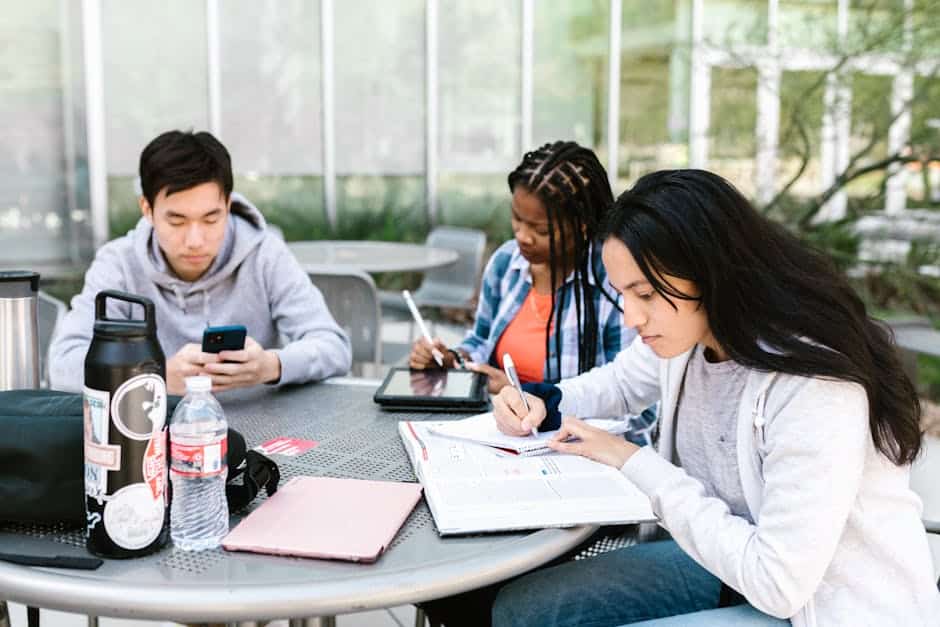Group of students studying together outs