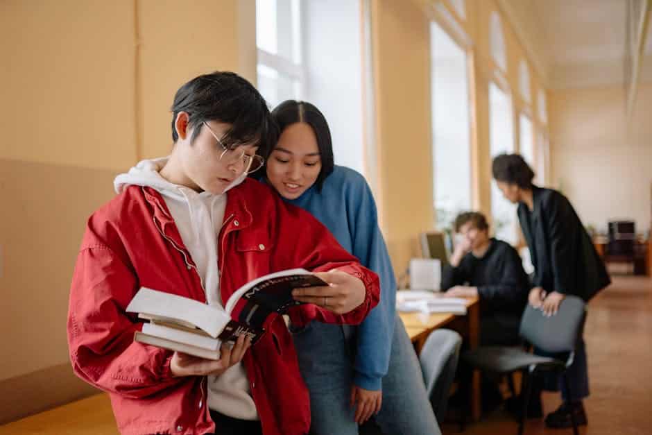 Group of students reading and studying t