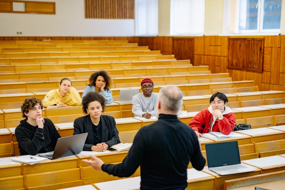 Professor teaching a diverse group of st
