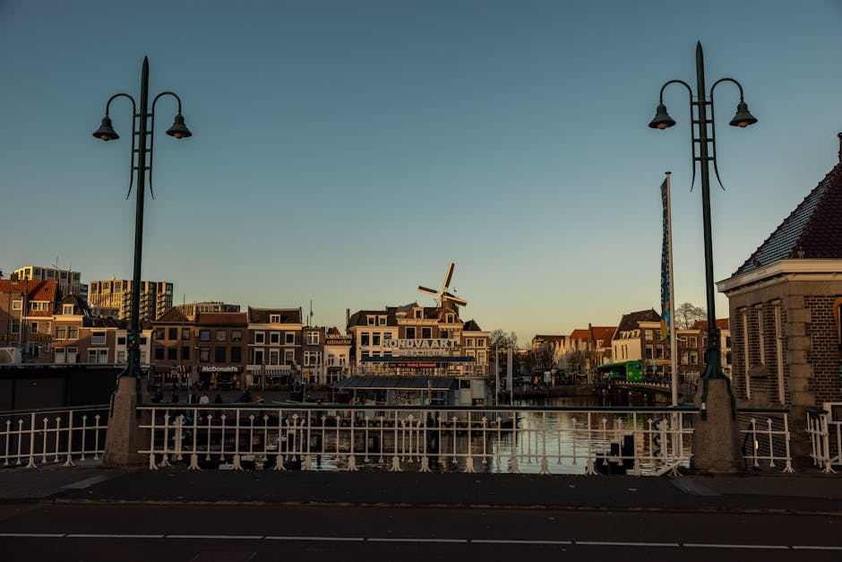 Picturesque Leiden cityscape with canal,