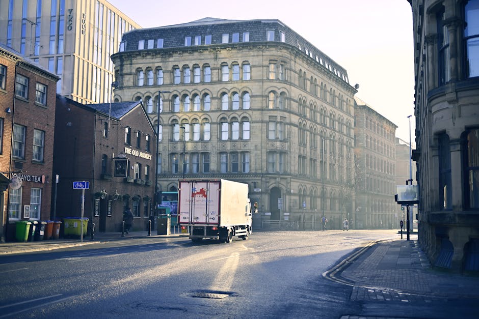 A quiet urban street scene with historic