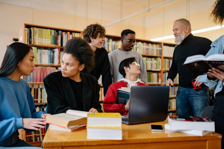 A diverse group of students studying tog