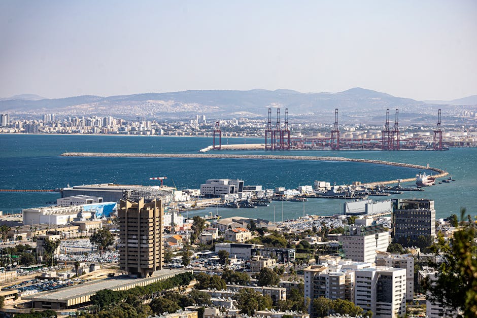 Panoramic view of Haifa port and citysca