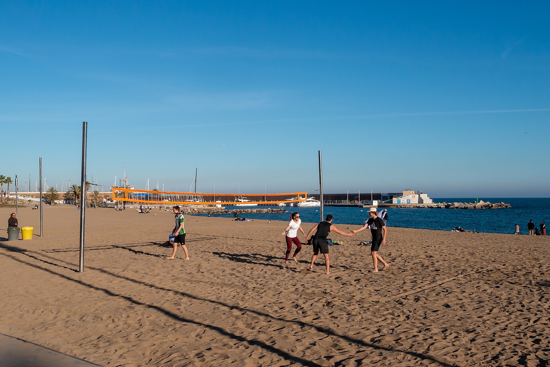 Beach volleyball on a city beach in Barcelona